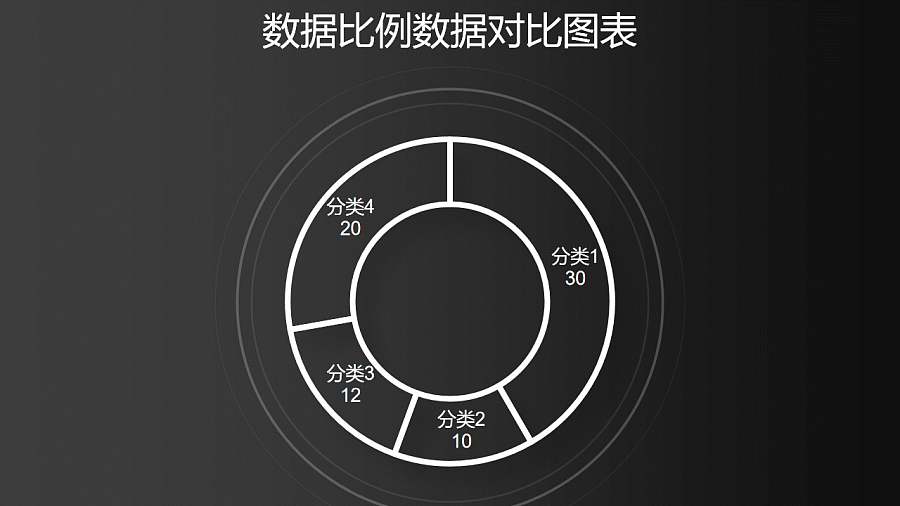 黑白简约镂空圆环图PPT图表下载