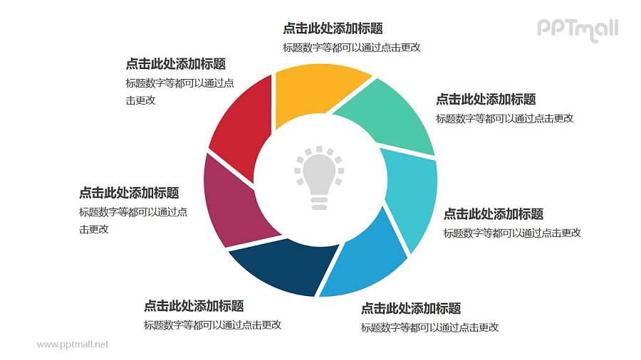 7部分拼图彩色空心圆循环关系逻辑图