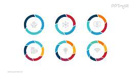 六个彩色空心圆并列关系逻辑图