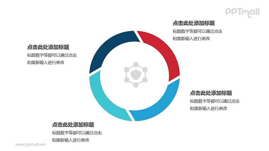 4部分饼图彩色空心圆循环关系逻辑图