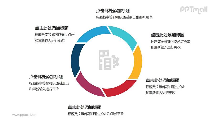 6部分饼图彩色空心圆循环关系逻辑图