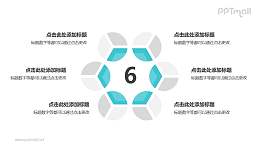 6个灰绿色饼图摆成的圆形并列关系逻辑图PPT模板