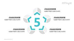 5个灰绿色拼图逻辑图PPT模板