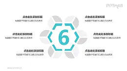 6个灰绿色拼图循环关系逻辑图PPT模板