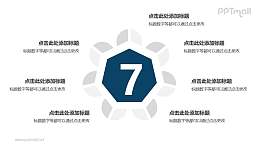 7个扇形图围绕六边形并列关系逻辑图PPT模板