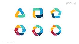 6组彩色拼图组成多边形并列关系关系逻辑图PPT模板