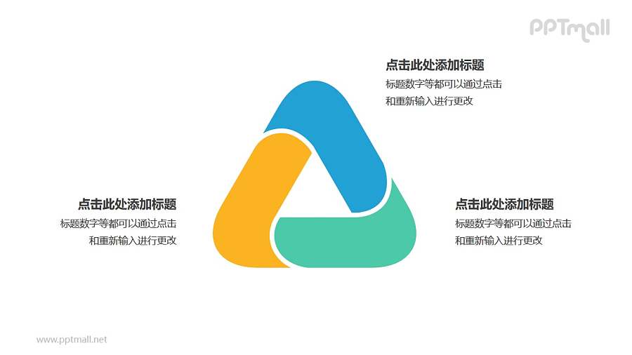 3部分彩色拼图组成三角形循环关系逻辑图PPT模板