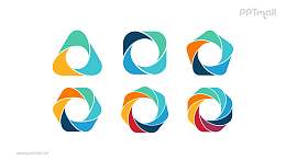 6组彩色花瓣样式的拼图循环关系逻辑图PPT模板