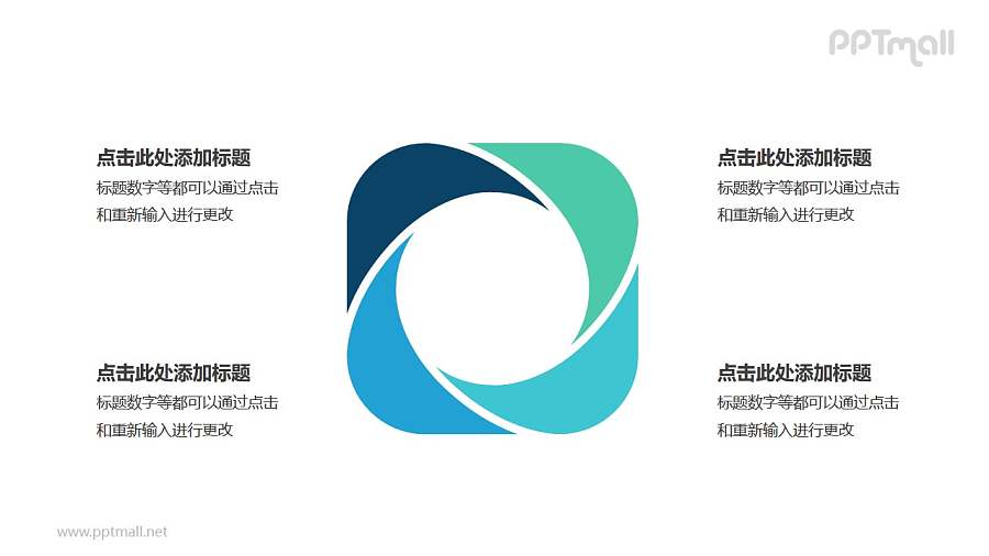 4部分彩色拼图组成的花瓣循环关系逻辑图PPT模板