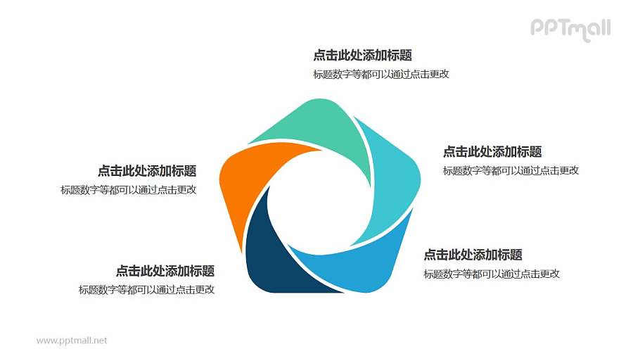 5部分彩色拼图组成的花瓣循环关系逻辑图PPT模板