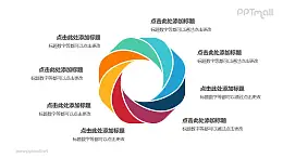 8部分彩色拼图组成的花瓣循环关系逻辑图PPT模板