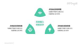 3部分绿色拼图组成三角形并列关系逻辑图PPT模板
