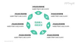 7部分绿色拼图组成三角形并列关系逻辑图PPT模板
