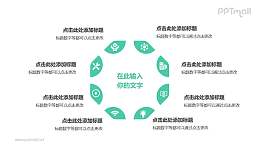 8部分绿色拼图组成三角形并列关系逻辑图PPT模板