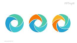 3个并列的彩色螺旋空心圆循环关系逻辑图PPT模板