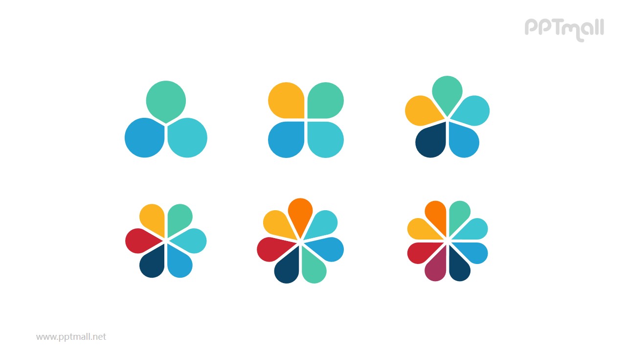 6组彩色花瓣并列关系逻辑图PPT模板