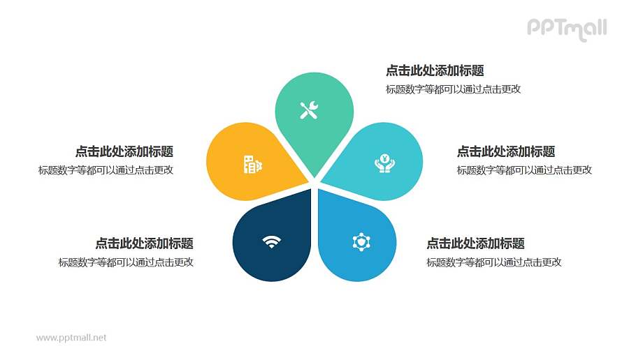 5部分彩色花朵并列关系逻辑图PPT模板