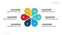 6部分彩色花朵并列关系逻辑图PPT模板