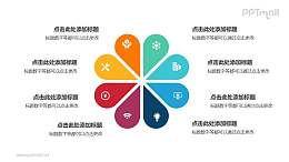 8部分彩色花朵并列关系逻辑图PPT模板