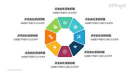 8个彩色拼图组成的八边形花环循环关系逻辑图PPT模板