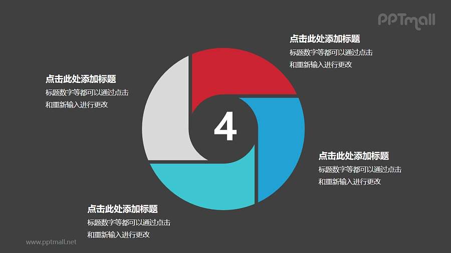 红蓝空心圆四部分循环关系逻辑图表