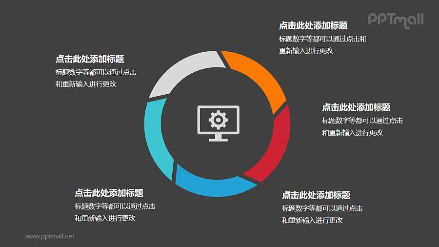 5部分饼图彩色空心圆循环关系逻辑图