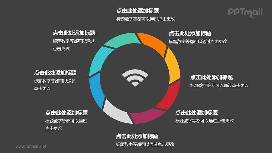 8部分饼图彩色空心圆循环关系逻辑图