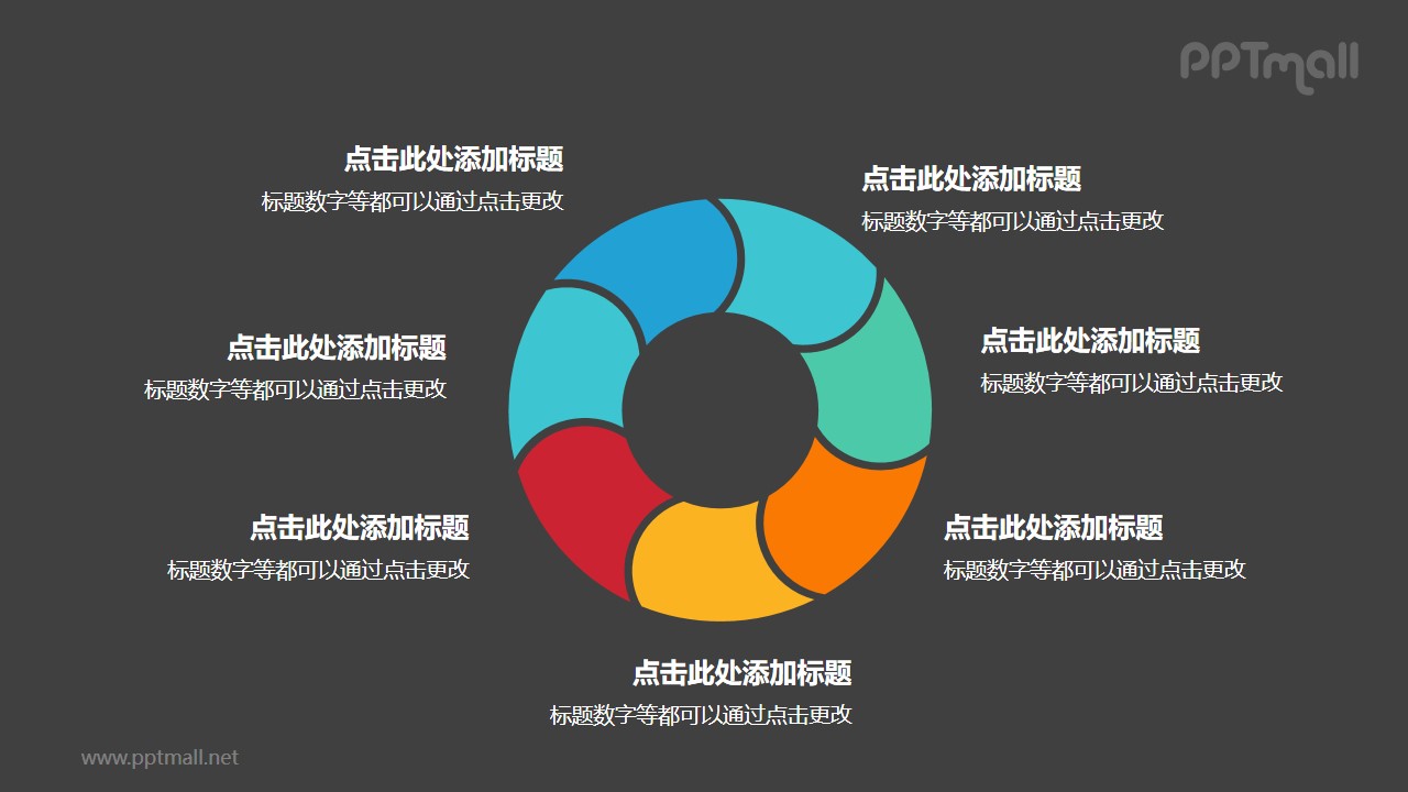 7部分彩色拼圖組成的空心圓循環(huán)關(guān)系邏輯圖PPT模板