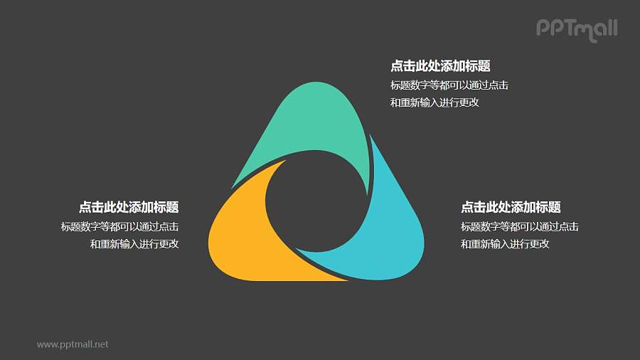3部分彩色拼图组成的花瓣循环关系逻辑图PPT模板