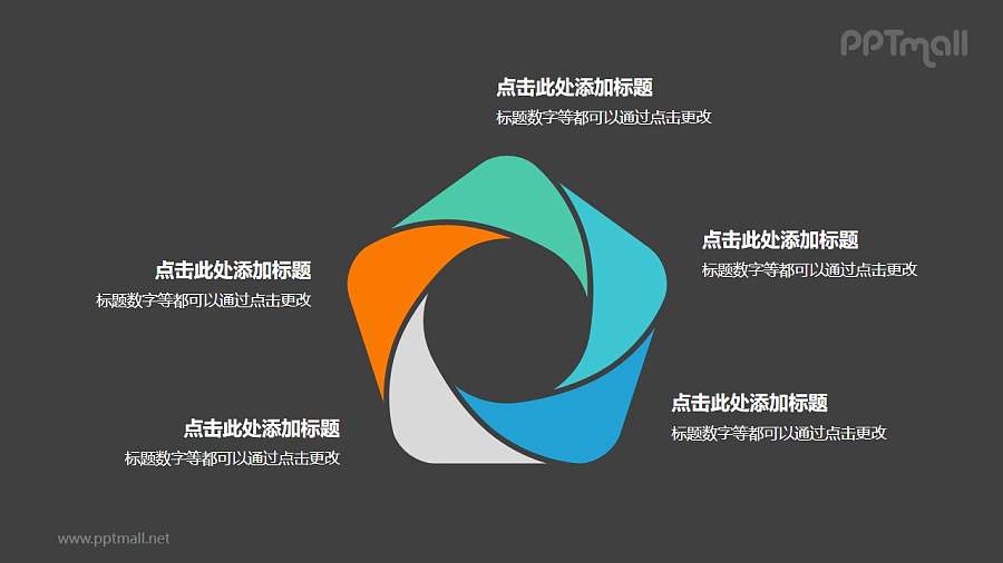 5部分彩色拼图组成的花瓣循环关系逻辑图PPT模板