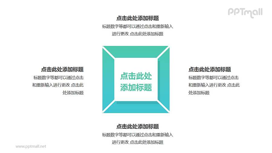 4部分绿色梯形组成的三角形循环关系逻辑图PPT模板