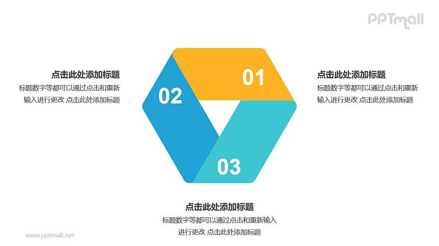 彩色折纸组成的三角形循环关系逻辑图PPT模板