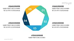 彩色折紙組成的五邊形循環(huán)關系邏輯圖PPT模板