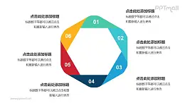 彩色折紙組成的六邊形循環(huán)關系邏輯圖PPT模板