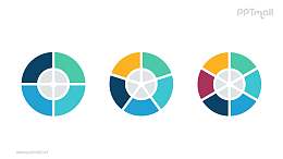 3个彩色饼图并列关系逻辑图PPT模板
