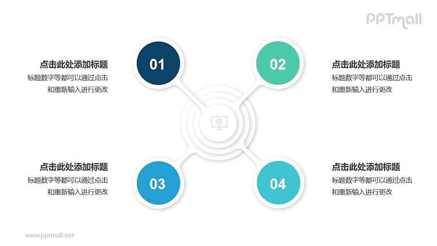 4个圆形图总分关系并列关系逻辑图PPT模板