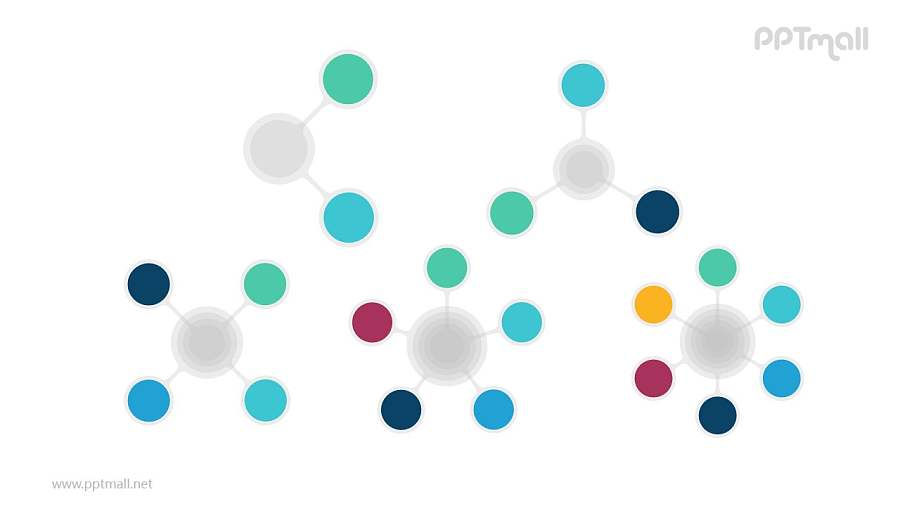 5种圆形图片连接的并列关系逻辑图PPT模板