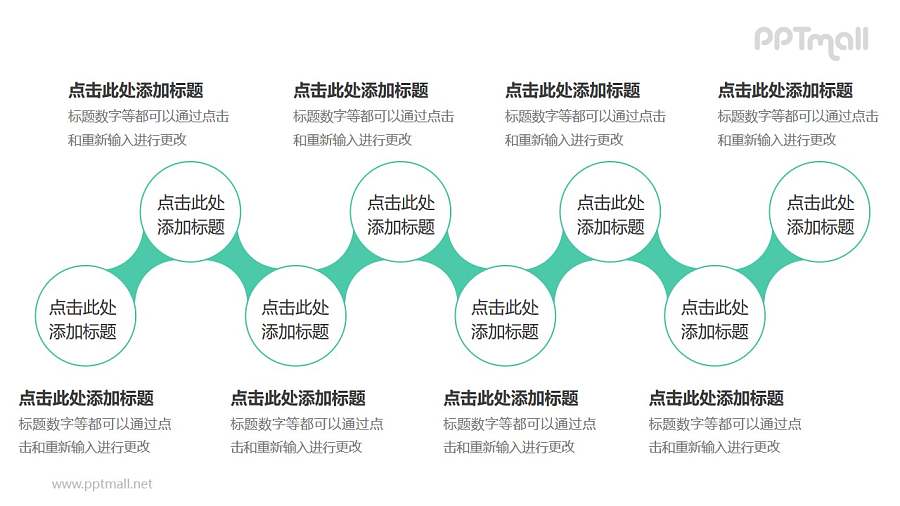 8个依次连接的圆形并列关系逻辑图PPT模板