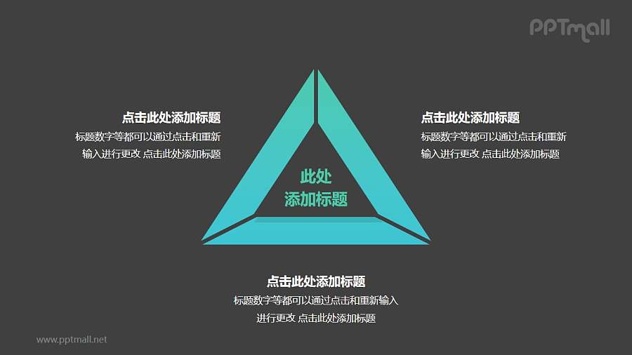 3部分绿色梯形组成的三角形循环关系逻辑图PPT模板