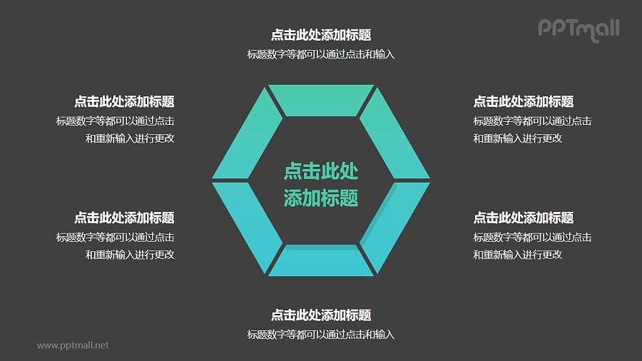 6部分绿色梯形组成的三角形循环关系逻辑图PPT模板