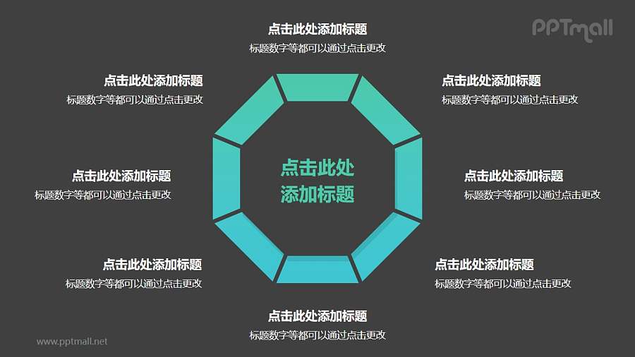 8部分绿色梯形组成的三角形循环关系逻辑图PPT模板