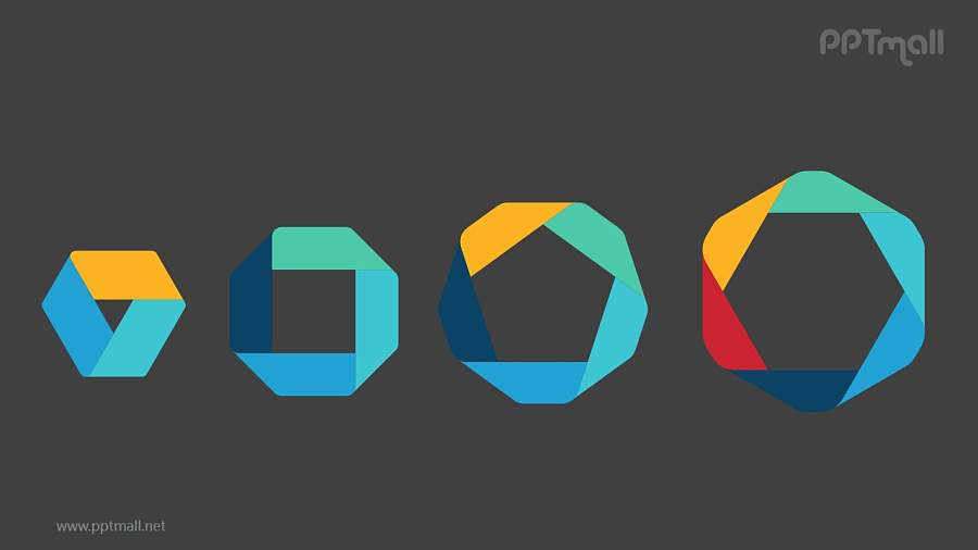 4组彩色折纸组成多边形并列关系关系逻辑图PPT模板