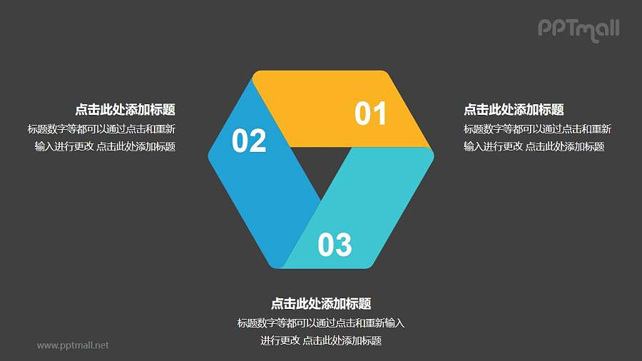 彩色折纸组成的三角形循环关系逻辑图PPT模板