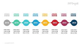 8个彩色椭圆形组成的时间轴递进关系PPT模板