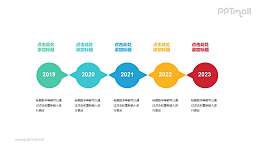 5个彩色椭圆形组成的时间轴递进关系PPT模板