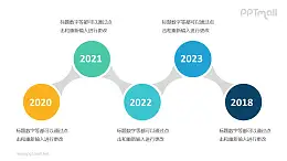 5个依次连接的彩色圆形时间轴递进关系PPT模板