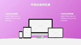 粉色背景搭配台式电脑笔记本电脑平板手机4设备样机PPT素材模板下载