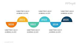 6个彩色的半圆形组成的时间轴递进关系PPT模板