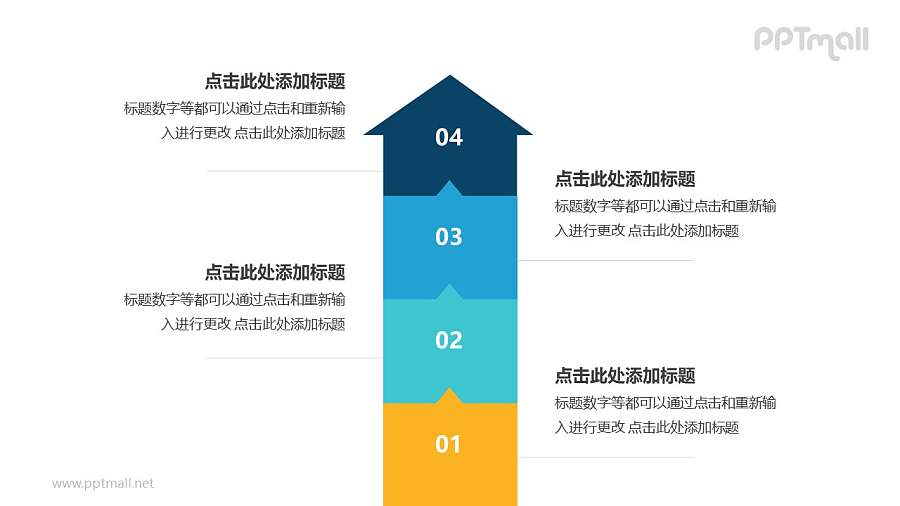 4个叠加的彩色箭头递进关系PPT模板