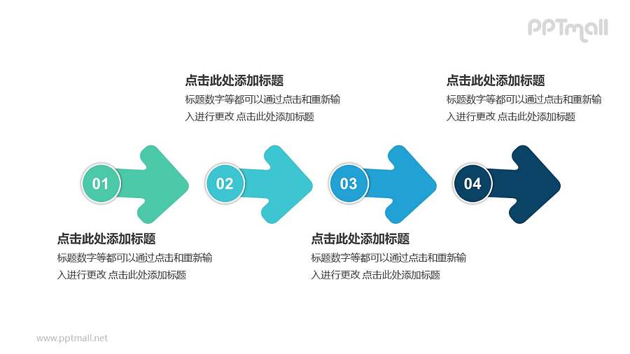 4个带序号的箭头依次连接递进关系PPT模板